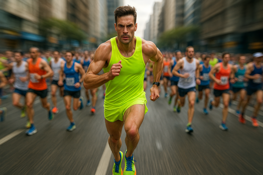 un sportif athlète entrepreneur qui coure plus vite que ses concurrents