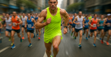 un sportif athlète entrepreneur qui coure plus vite que ses concurrents